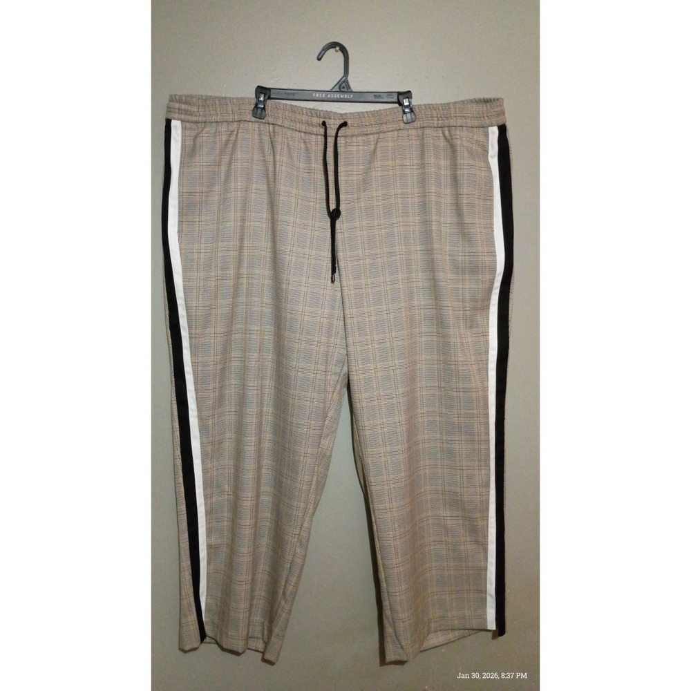 Nine West Wide Leg Pull On Pants Black Plaid Side Black/white Stripe‎ Pockets...